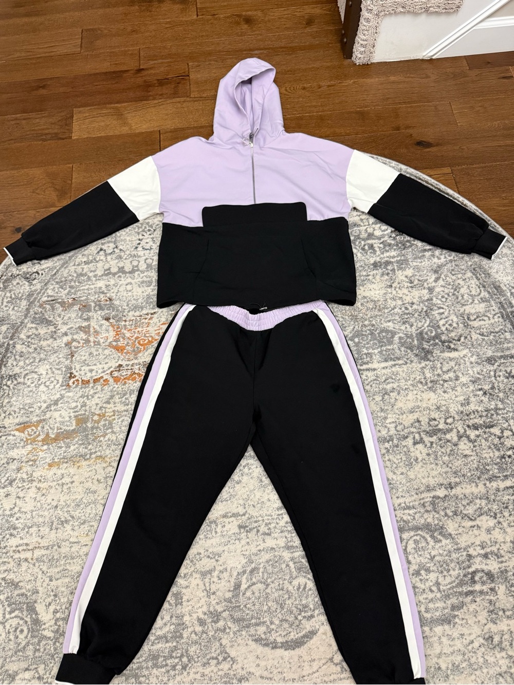 Zara Lilac, Black & White Colorblock Track Joggers